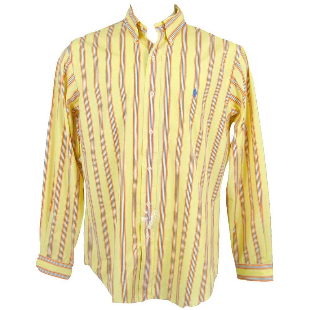 NEW Polo Ralph Lauren Colorful Shirt! Yellow Stripe With Blue Polo Player